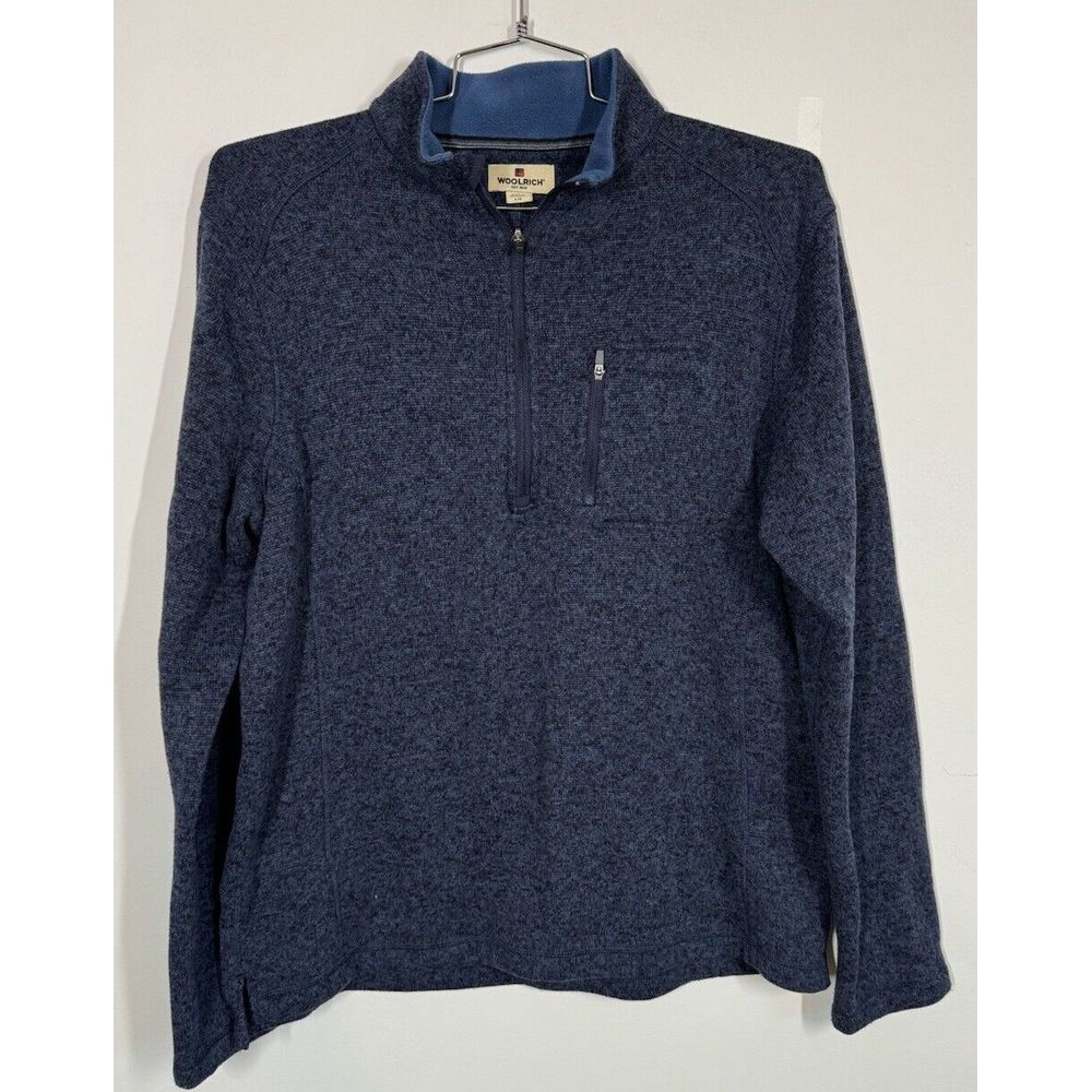 Woolrich Men's 1/4 Zip Pullover Sweatshirt Heathered Blue Size Large Tech Pocket